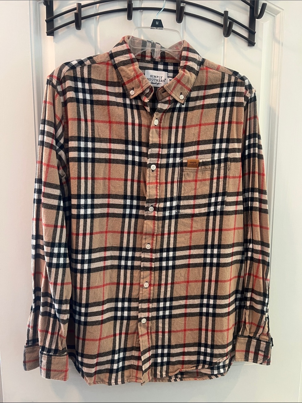 Simply Southern Men's Beige Plaid Button-Down Shirt